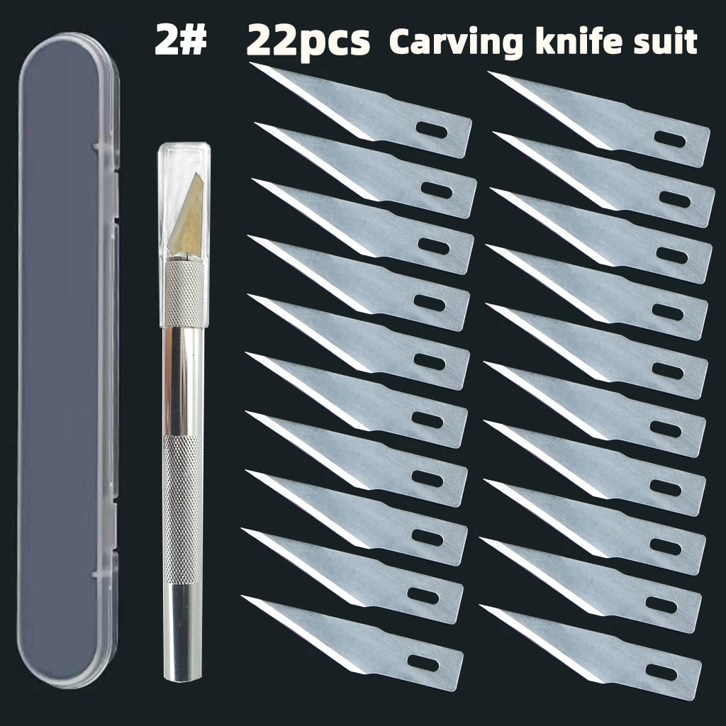 20 Large Carved Blades With Pointed Shapes, Including Handles and Storage Boxes. NO.2 Craft Blades with Sharp Edges for Cutting