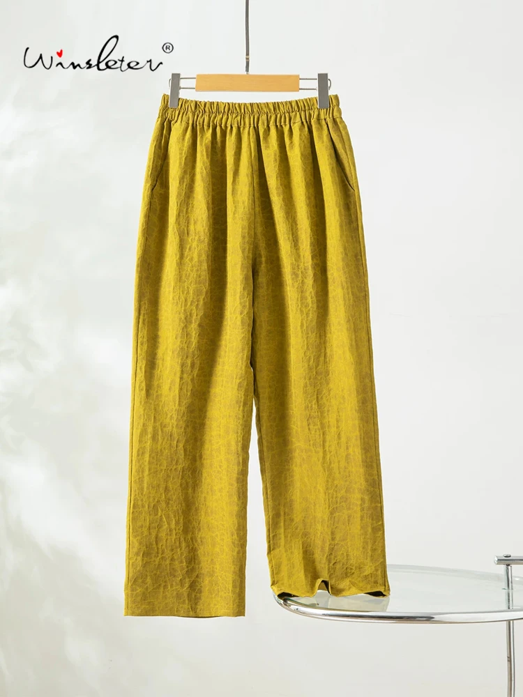 

Winsleter-100%Real Silk Watered Gauze Elegant Trousers, Elastic Waist Craquelure, Women Retro Cool Pants, 2026 Summer B65745CC