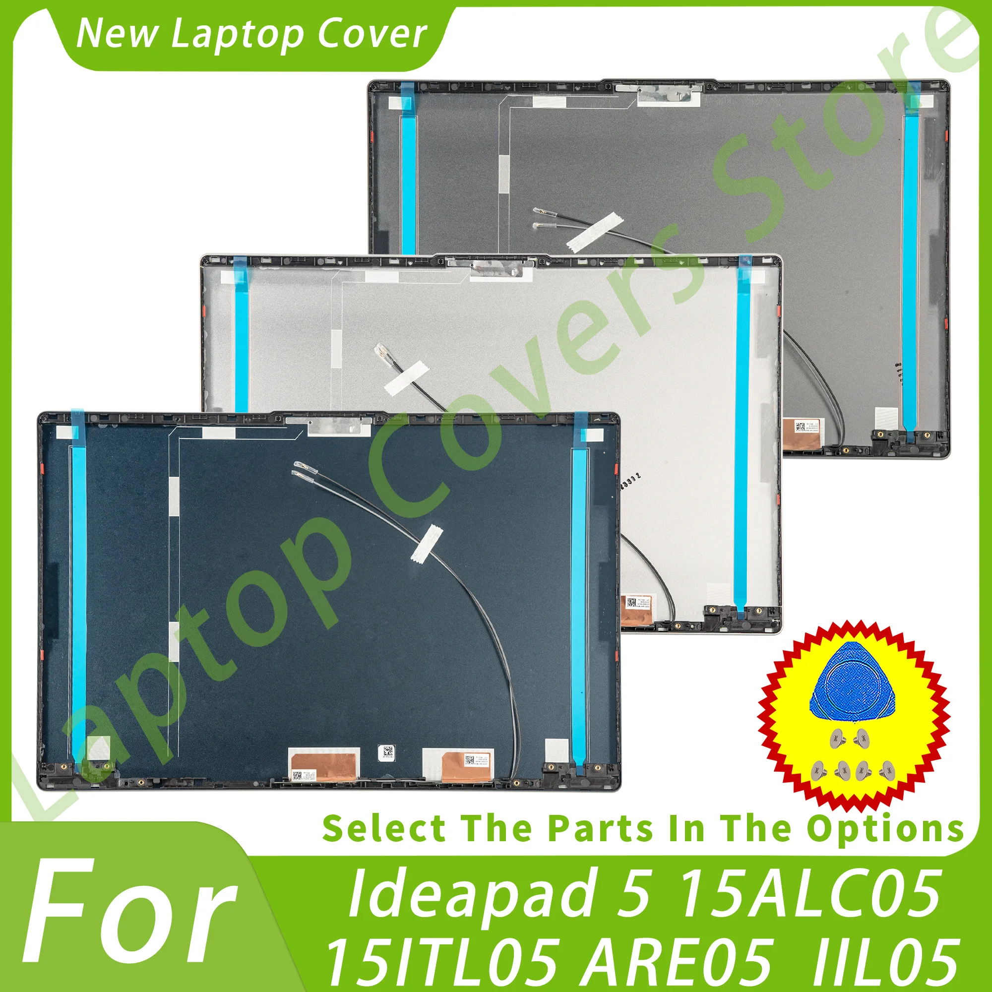 New Screen Back Cover For Ideapad 5 15IIL05 15ARE05 15ITL05 15ALC05 2020 2021 GS557 Metal With Wifi cable Gray/Silver/Abyss Blue