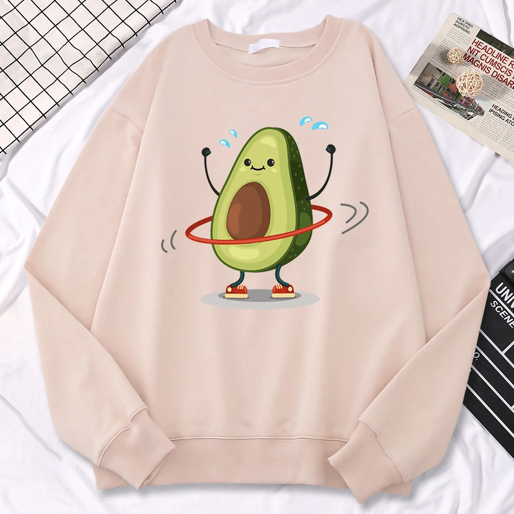 Casual Trend Women Pullovers Avocado Exercise And Rotation Printing Hoodies Soft Fleece Sweatshirt Loose Warm Female Clothes