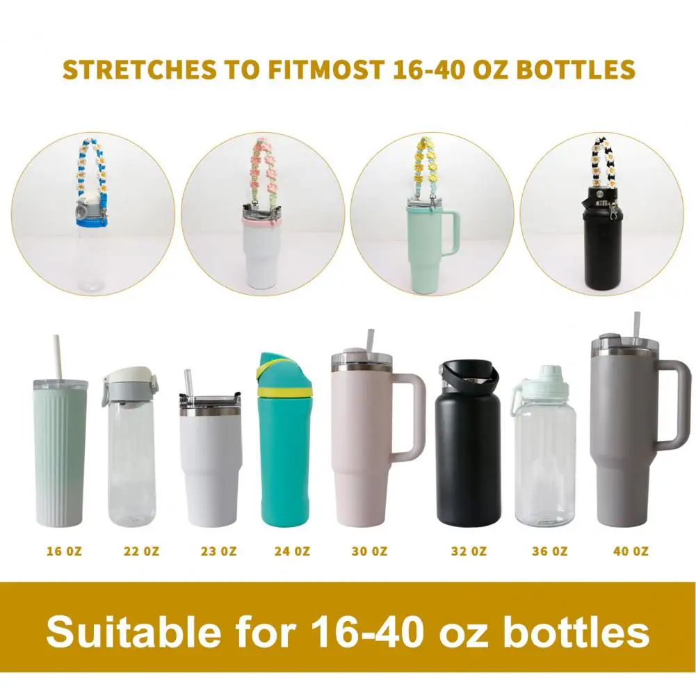 

Cotton Rope Bottle Handle Handmade Flower Water Bottle Handle Strap Silicone Safety Ring Set 16-40oz Tumbler for Hydration