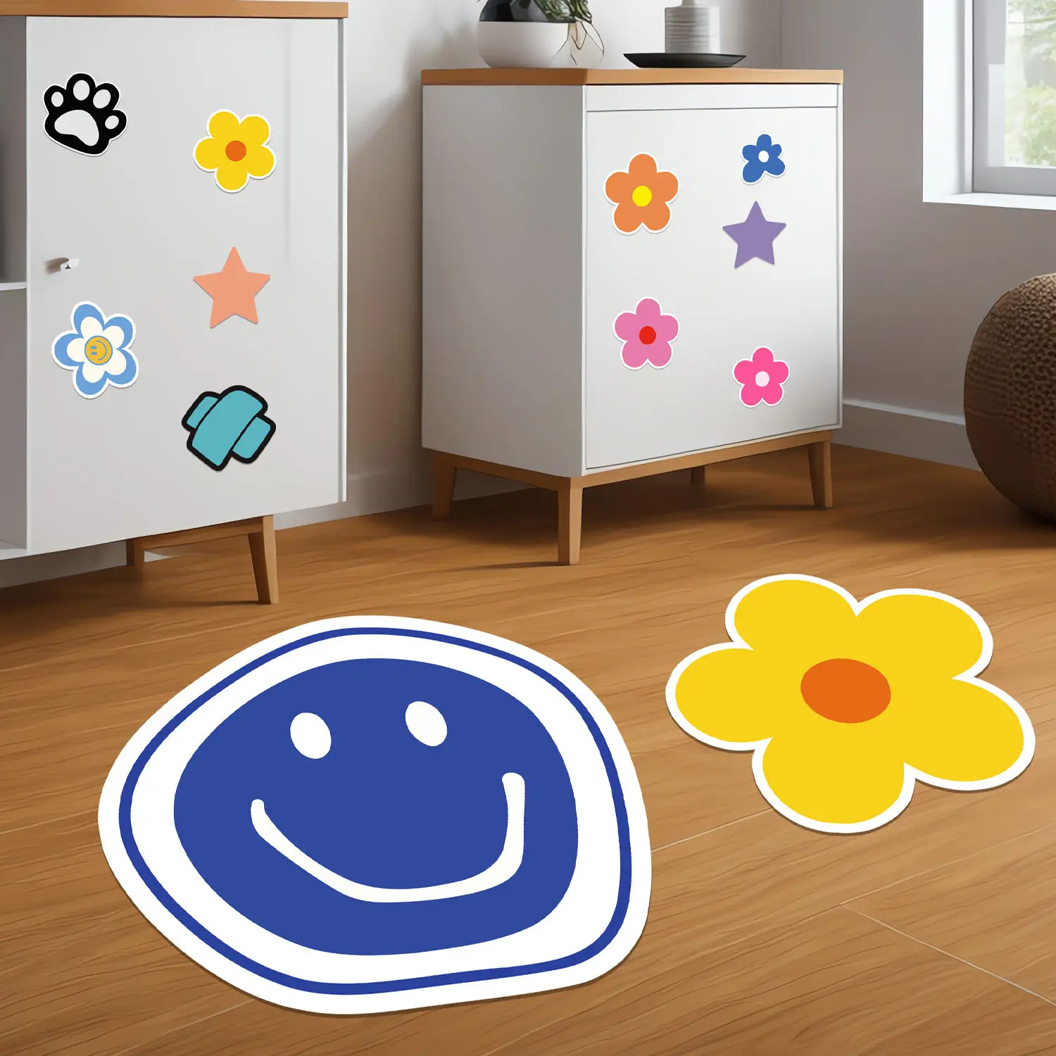 

Fashion Wall Covering Decoration Hole Filling Floor Stickers Self-adhesive Cartoon Anti-collision Glass Door Window Decor Poster