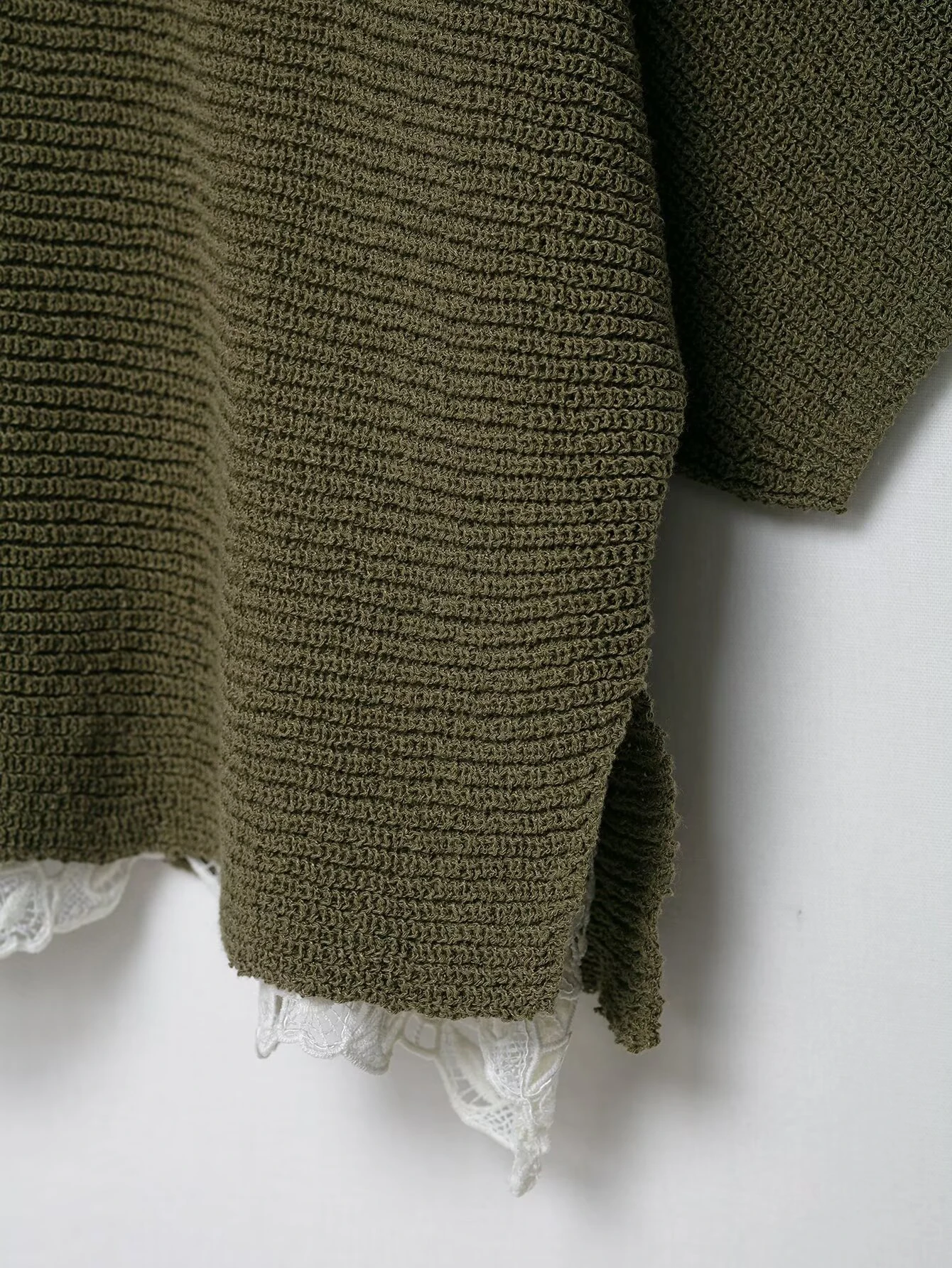 خريف منتج جديد المرأة قصيرة الأكمام الدانتيل الربط قطعة واحدة الرقبة قصيرة الأكمام محبوك قميص القرن كم #3