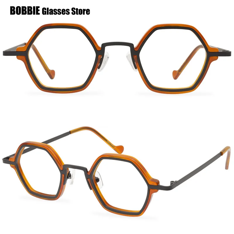 Vintage Small Acetate Glasses Frame Polygonal Eyeglasses Men and Women  Fashion Myopia Eyewear Polygon Design Optical Lens 2023