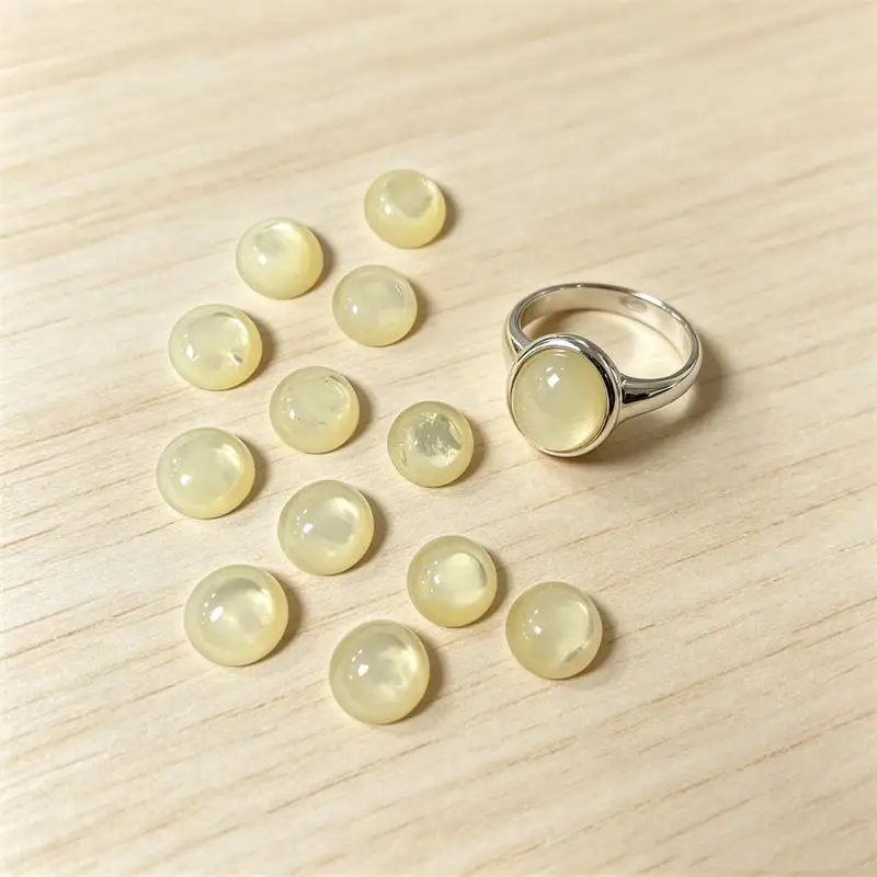 5pcs 2-16mm White Mother-of-Pearl Round Cabochon Beads No Hole Polished Flat Back for Necklace Pendant