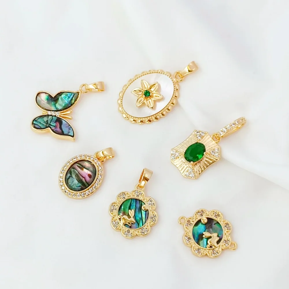 14K Gold-plated Black Shell Butterfly Rabbit Moon Oval Pendant DIY Bracelet Pendant Decoration
