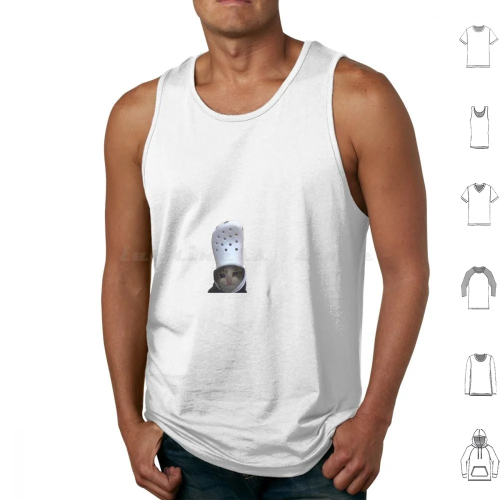 Crying Cat Croc Meme Tank Tops Vest Sleeveless Crying Cat Croc Meme Crying Cat Cats Kittens Cat Kitten Crying Kitten Sad Croc