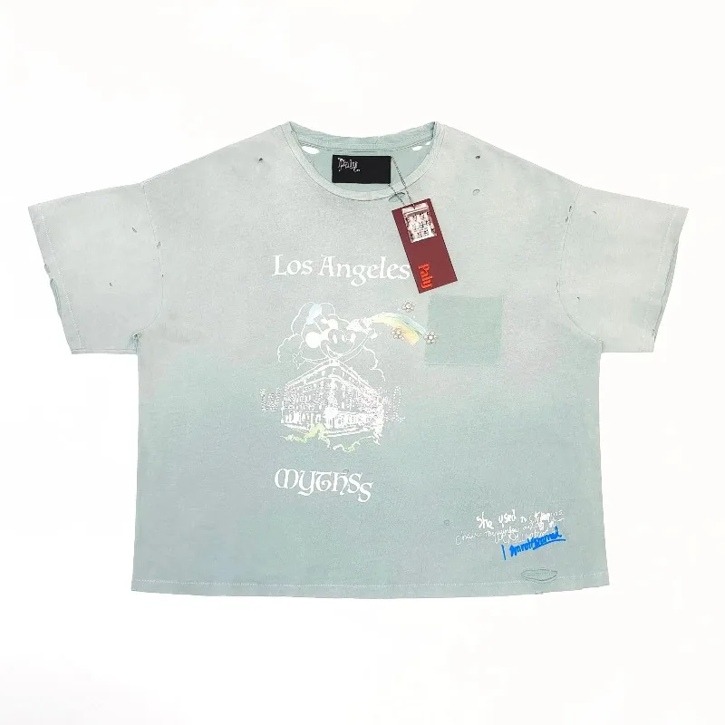 Paly hooywood mythical alphabet print ripped short sleeve t-shirt