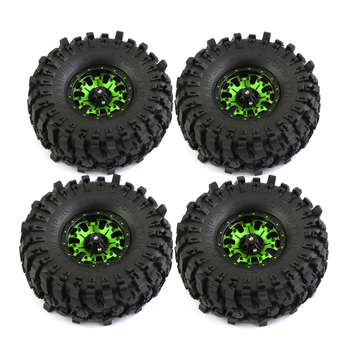 1.9 Mud Slingers Tires 118mm and 1.9 Beadlocks Wheels Set for Scale RC4WD Axial SCX10 TRX4 Redcat Gen 8