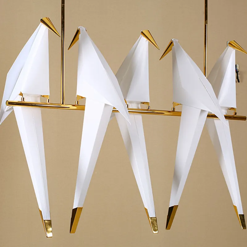 Modern Paper Crane Chandelier Birds For Restaurant Living Dining Room Children\'s Origami Lamp LED Bird Designer Pendant Light