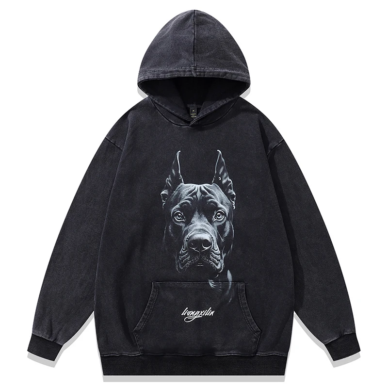

Осенние мужские потертые пуловеры с капюшоном в стиле хип-хоп, спортивный костюм с рисунком собаки в стиле гранж, уличная одежда, Harajuku, повседневные модные толстовки с капюшоном
