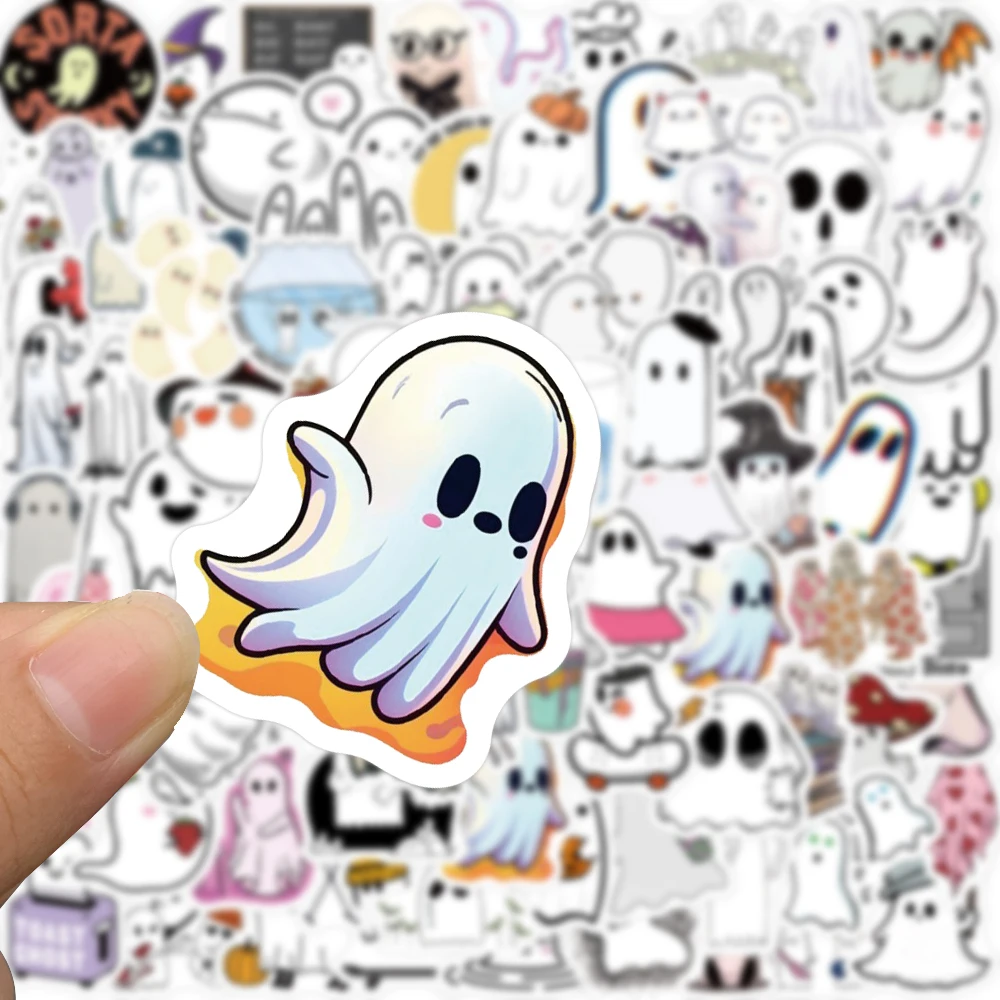 100pcs Funny Cartoon Ghost Stickers For Luggage Guitar Phone Diary Waterproof Graffiti Kids Toy DIY Cute Spooky Laptop Decals