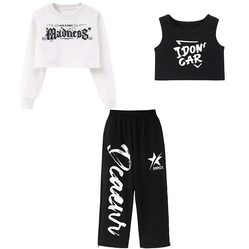 Trajes de hip-hop para niñas de 4 a 15 años, trajes de baile de jazz, trajes de ensayo de JAZZ umbilical, pasarelas de baile para niñas, ropa de zumba