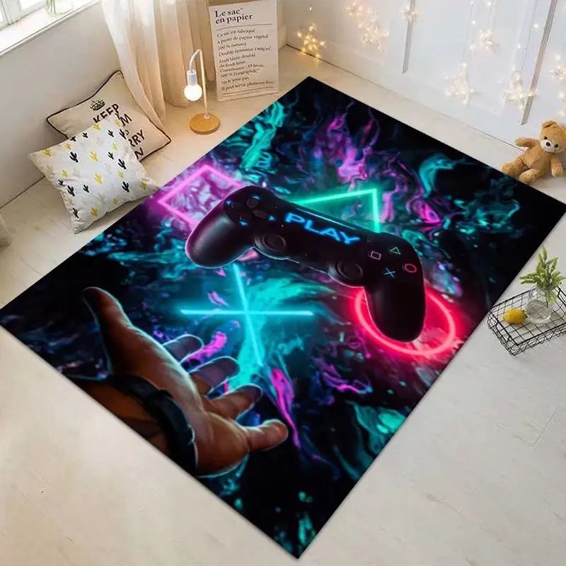 Large Area Gamer Rugs with Game Controller Design,Antiskid Soft Floor Mats for Kids Carpet for Living Home Decor Bed Playrooms