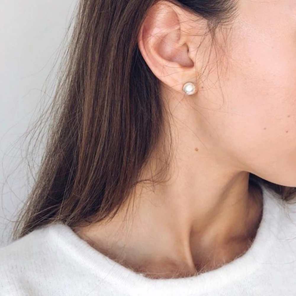 e-Manco 4/6/8MM Imitation Pearl Stud Earrings Silver Plated Women Hypoallergenic Earings Jewelry Korean Style