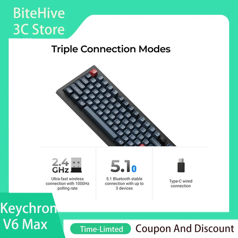 Keychron V6 Max Mechanical Keyboard Wireless Gateron Axis RGB Gaming Keyboard 2.4G 108 Keys 1000Hz PCB Gasket QMK/VIA Custom