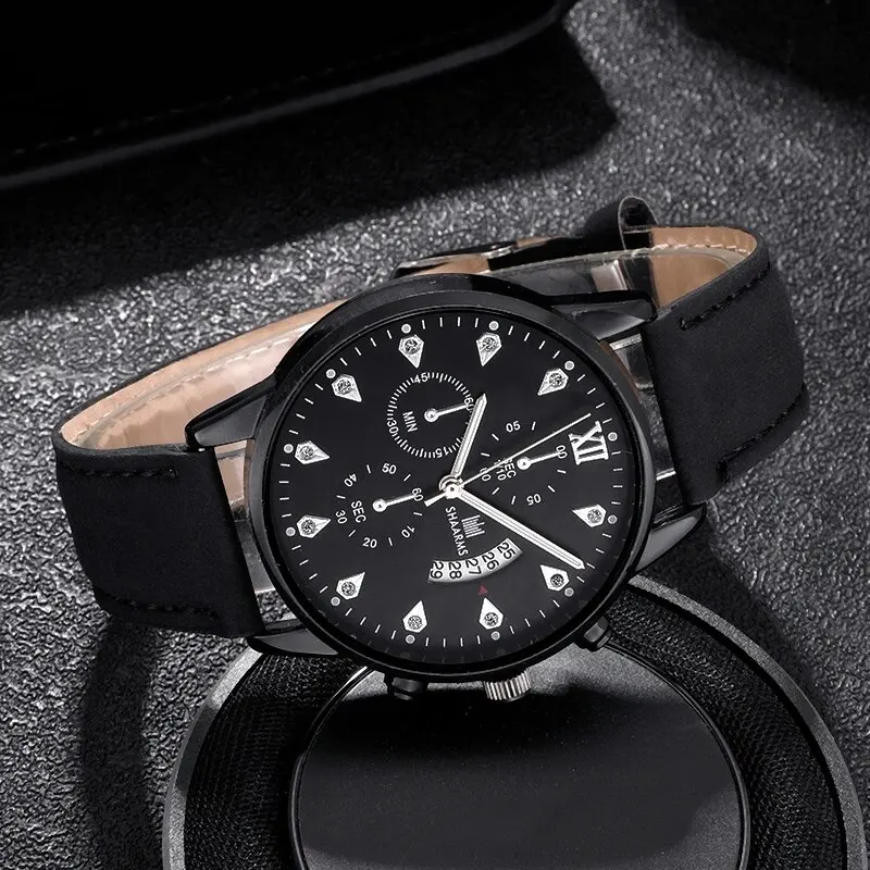 นาฬิกากีฬาแฟชั่นสำหรับผู้ชายนาฬิกาควอตซ์สายหนังนาฬิกาทำมือมีปฏิทินวันที่ทรงอินฟินิตี้สำหรับผู้ชาย