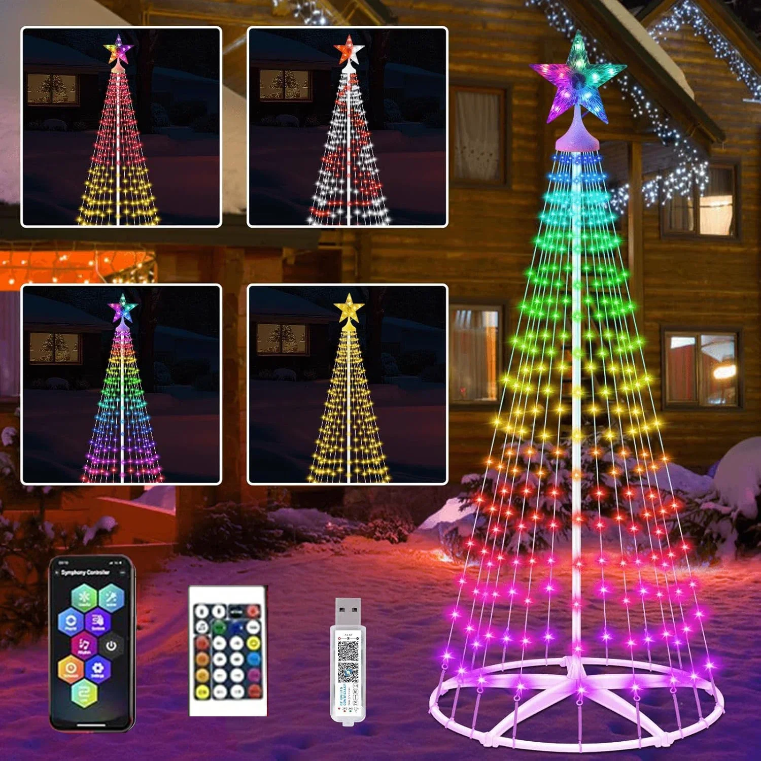 

1.5M 2.1M Smart APP Control Lighted Christmas Tree Prelit Cone Tree Light DIY Artificial tree Garland Light Christmas Light Show