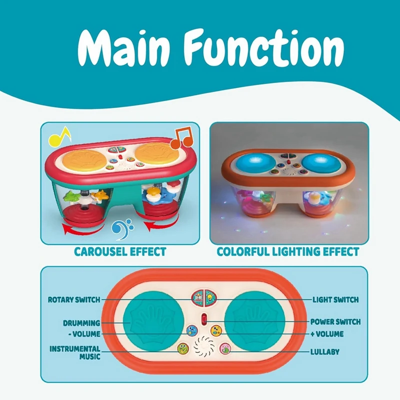 1 Stück Baby Musical Drum Toy mit rotierenden Lichtern und Sounds, Kunststoff Farbwechsel Nachtlicht Drum Projektor mit Musik für Kinder