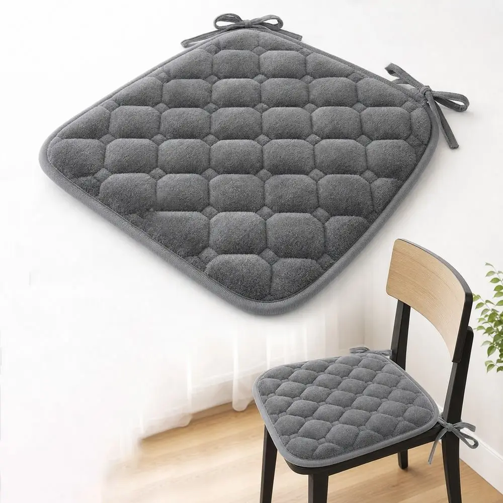Flannel Chair Seat Cushion Thick Padded Tie-On Straps Dining Chair Cushion Non-Slip Quilted Surface Stool Seat Pad