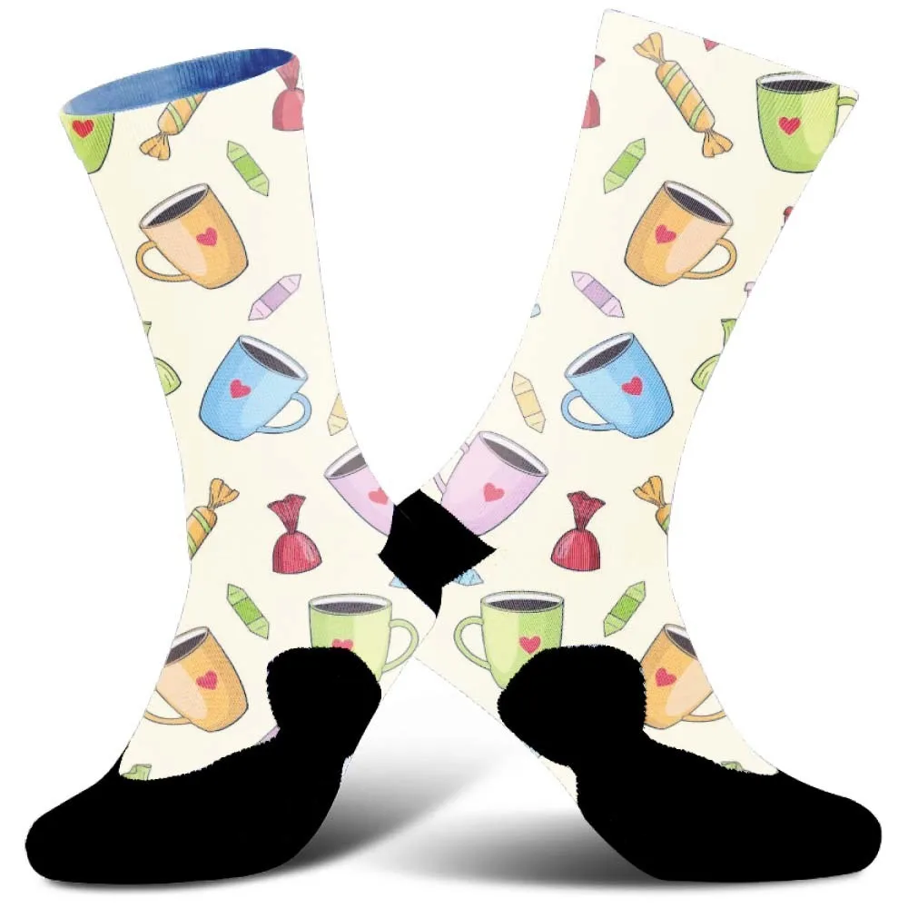 New Happy Colorful Geometric Flower Pattern Harajuku Skateboard Cotton Casual Crew Socks 2025 Men Women Unisex Socks