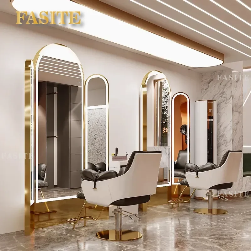 For Hair Triple Mirror Table High End Double Sided Barber Shop Floor Standing Hairdressing Mirror