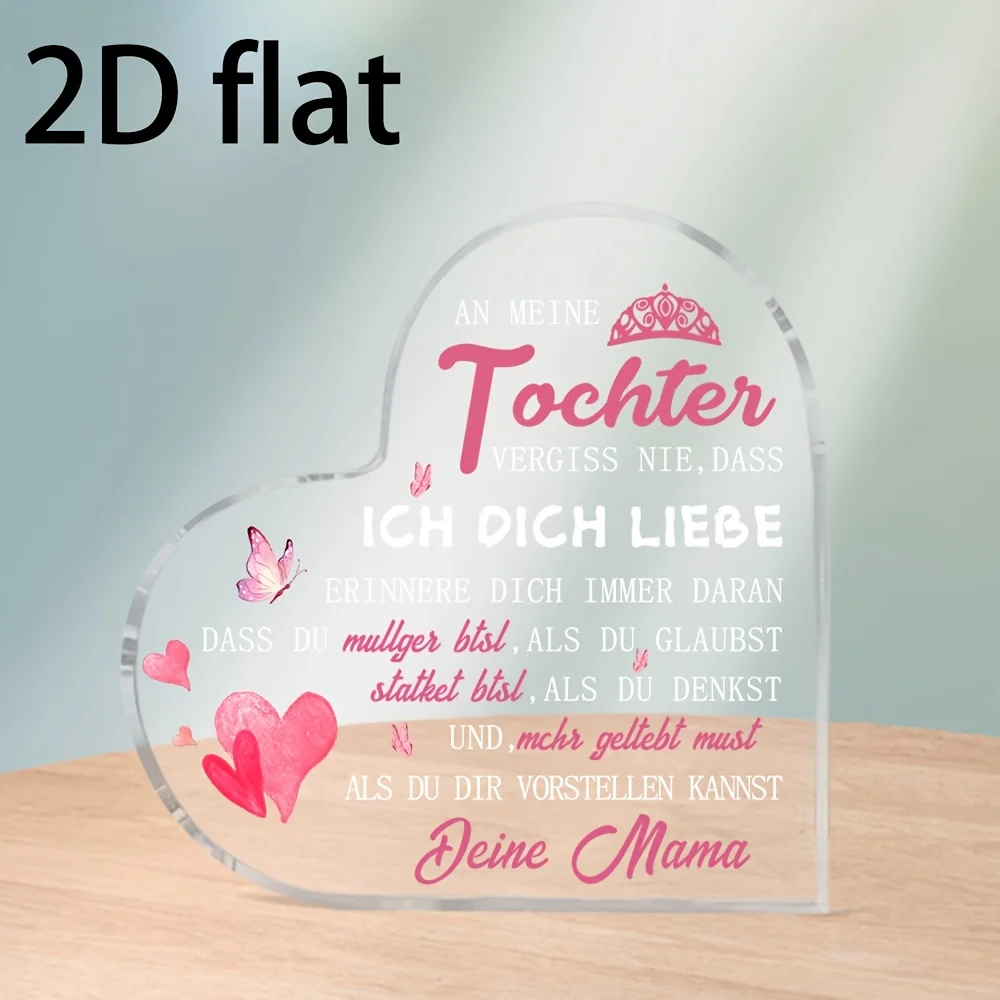 Retro German Heart Acrylic 2D Desktop Decor - No Electricity Needed, Sentimental Gift for Mom on Birthday Thanksgiving