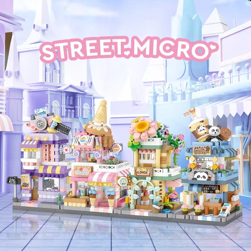 LOZ Street Shop Blocos de Construção Crianças Quebra-cabeça Montagem Brinquedos Pequenas Partículas Comida Comercial Street View Casa Modelos Presente de Natal