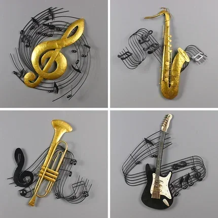 Retro wall decoration wrought iron musical instrument wall hanging bar cafe shop window wall decoration