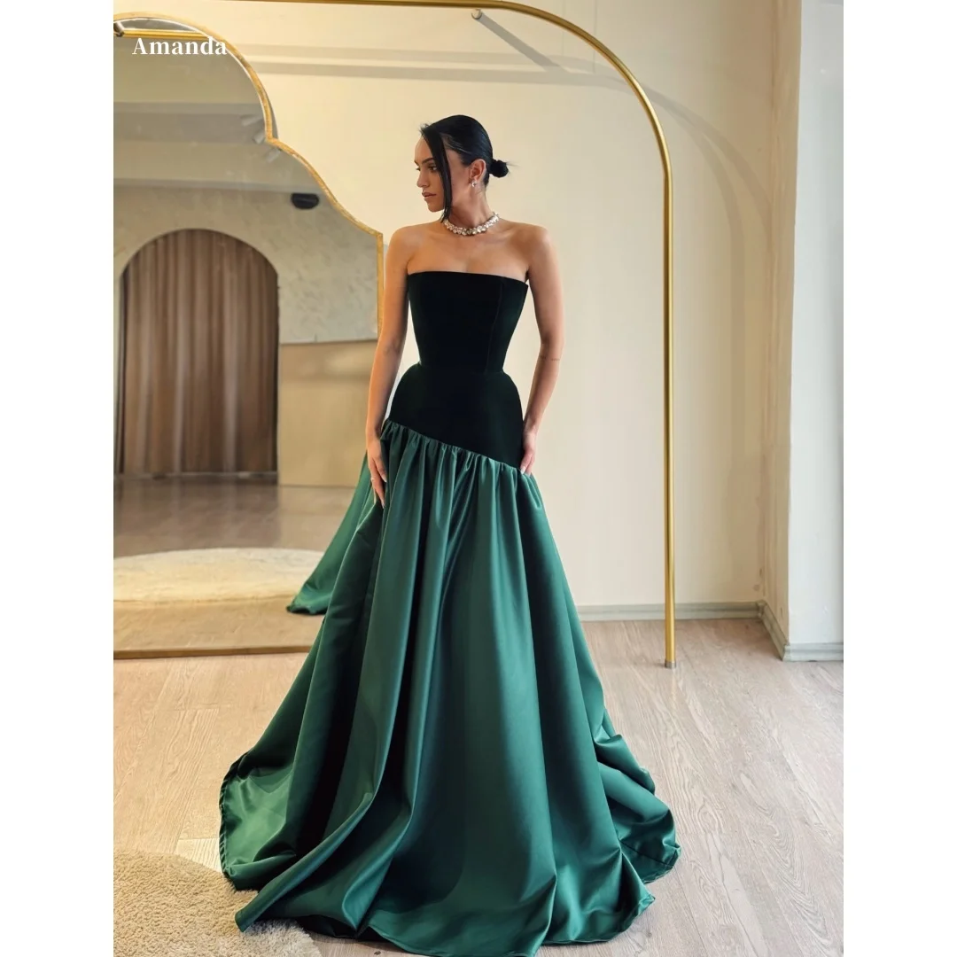 Amanda Customized Strapless Velvet Patchwork Prom Dress Flared Skirt vestidos de noche Elegant Slim Fit Formal Evening 2025