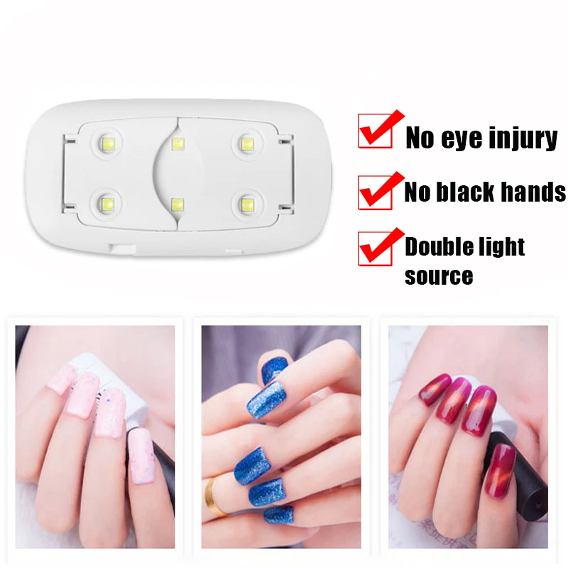 Mini secador de unhas 6W LED luz UV portátil lâmpada de manicure doméstica com cabo USB para ferramenta de manicure à base de gel