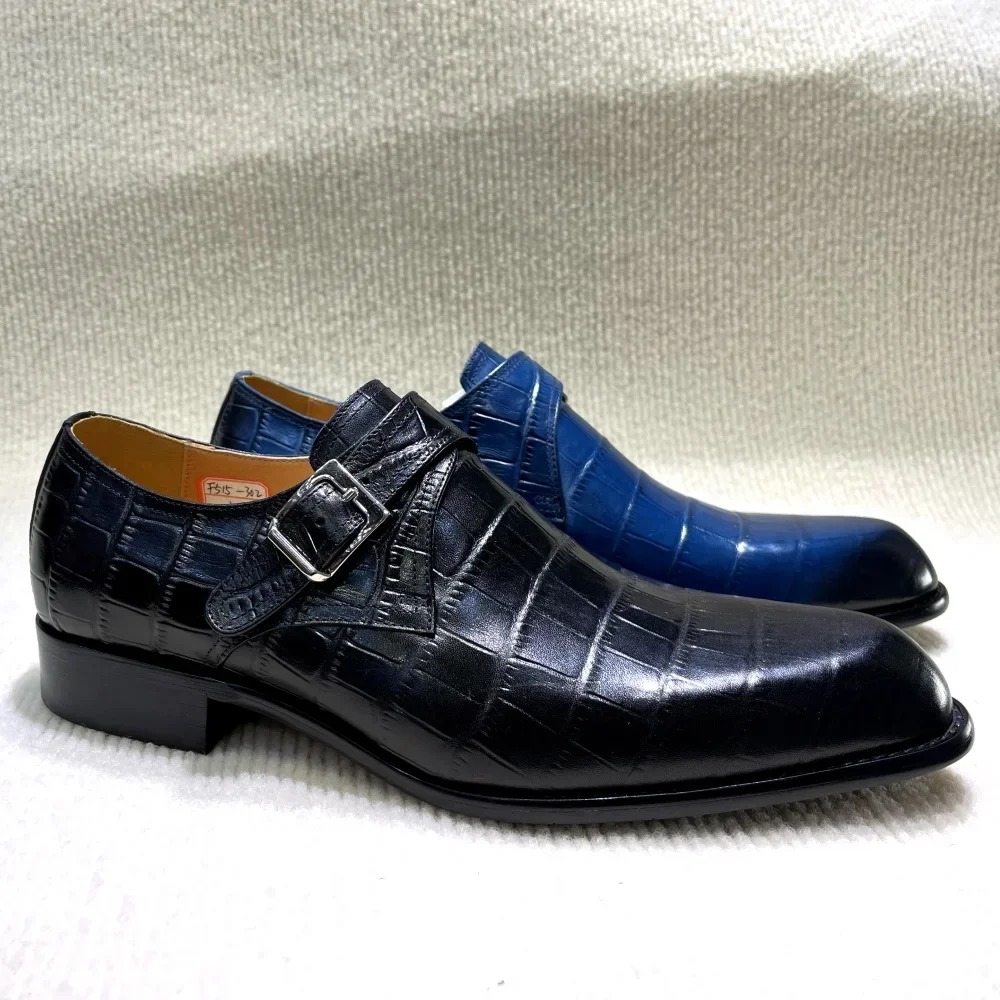 Classic Men's Oxfords Genuine Leather Plain Toe Handmade Lace-Up Office Business Dress Shoes Blue Wedding Formal Footwear - view 4