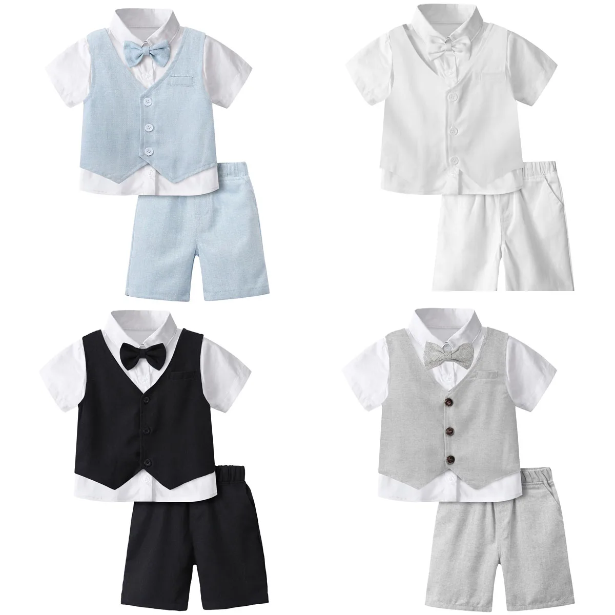 Boys Clothes Set Kids Formal Wedding Dress Suit Toddler Suit Church Photoshoot Funeral Ring Bearer Outfit Shorts Set Tuxedo