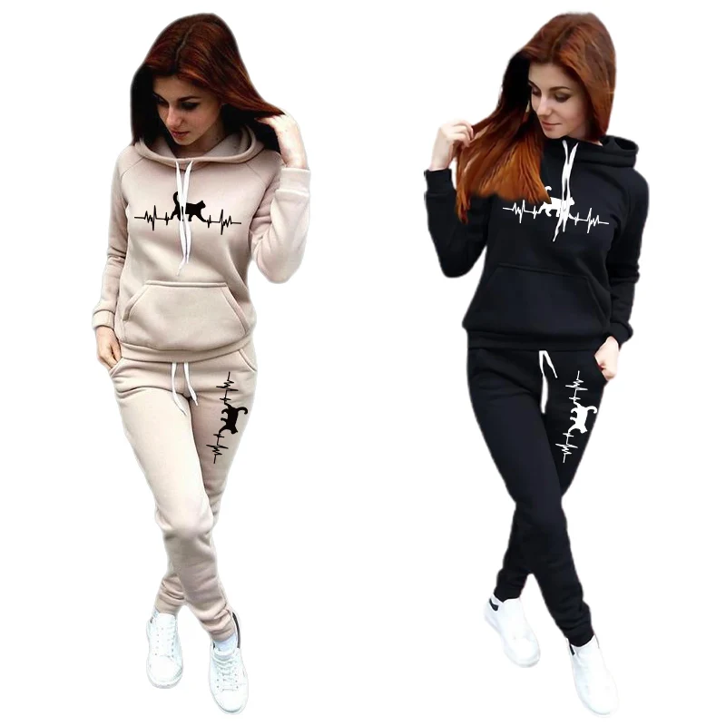 Woman Tracksuit Two Piece Set Winter Warm Hoodies+Pants Pullovers Sweatshirts Female Jogging Woman Clothing Sports Suit Outfits