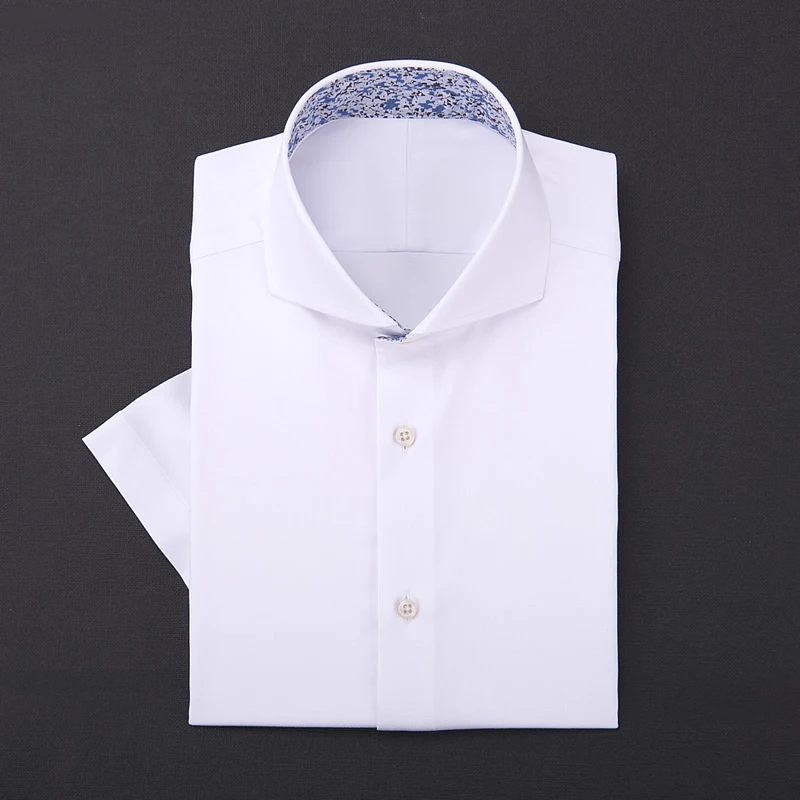 Men's Classic Windsor Collar Short-Sleeved Shirt - 100% Cotton Non-Iron Wrinkle-Resistant Slim Fit Custom White Design