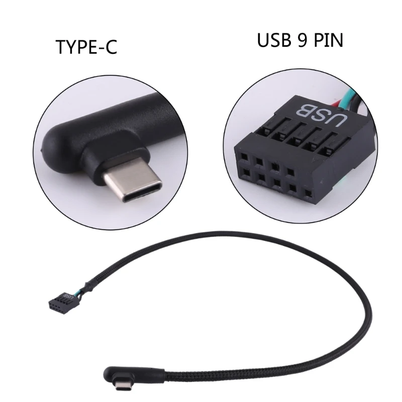 

CPDD Motherboard USB 9pin to Type-C Cable TypeC Elbow Data Cable Woven Mesh Cable 60cm Anti interference Shielding