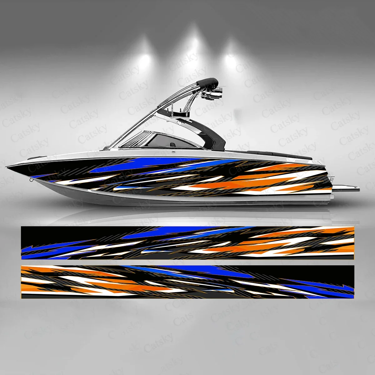 Orange Blue Gradient Stripes Boat Sticker Fashion Custom Fish Boat-Sticker Vinyl Waterproof Boat Wrap Graphic Boat Wrap Decal