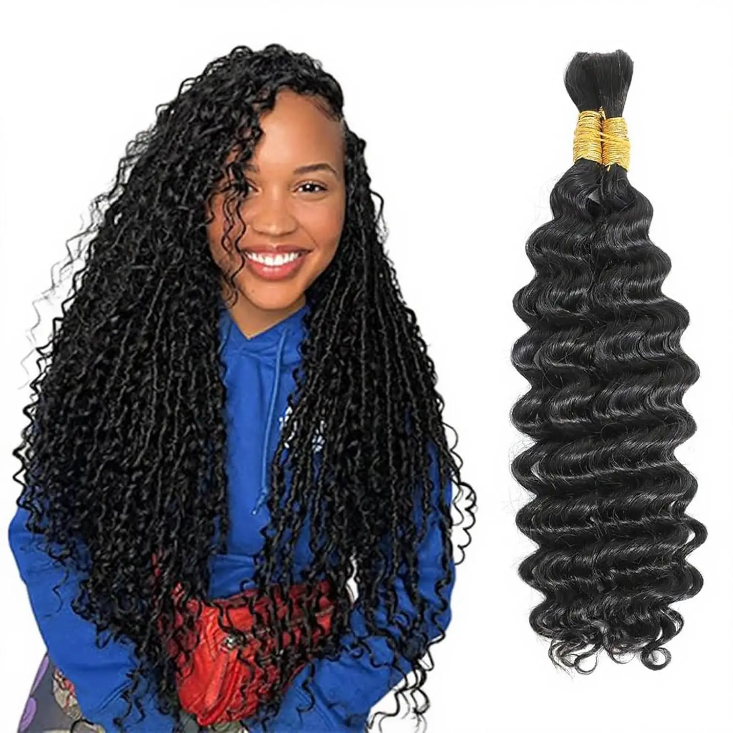 Seraphicwig No Weft Boho Braids Hair Extensions Deep Wave Bundles Human Braiding Hair for Women No Tangle No Shedding Human Hair Extension 1 Bundle 100g 18 20 Inch For Women Natural Color #4/27/30 #27/30/613