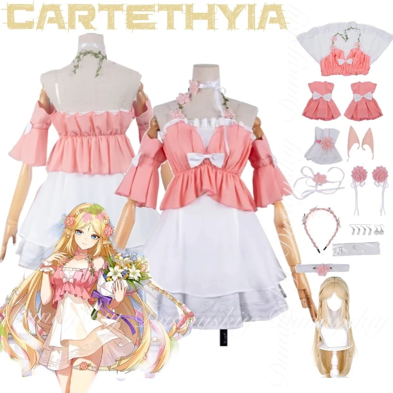 

Игра Wuthering Waves Cartethyia Косплей с розовым топом и светлым париком с белым повседневным платьем Косплей 코스프레 Полный комплект