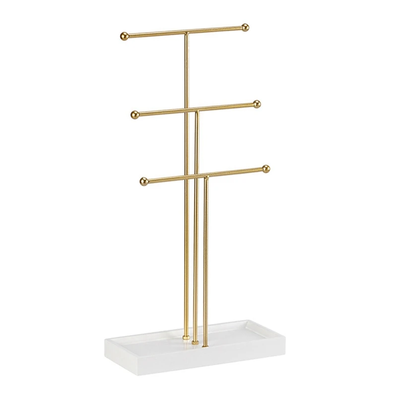 

3-Layer T-Shaped Jewelry Rack Removable Solid Wood Base Ring Storage Box Earring Necklaces Rings Jewelry Box