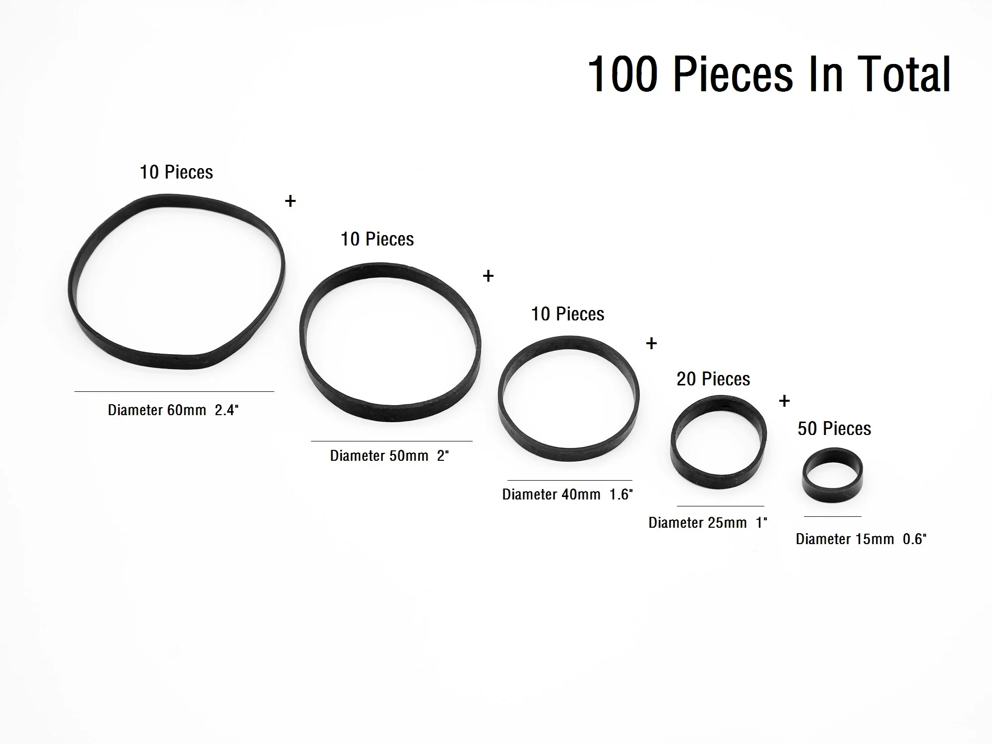 100 pezzi 5 dimensioni assortiti elastici neri elastici da imballaggio per l\'imballaggio