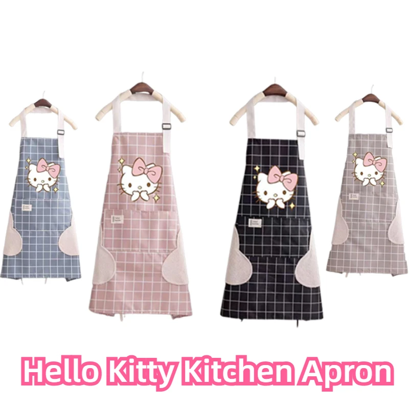 Hello Kitty Women Kitchen Apron Cute Sanrio Kitty Waterproof Oil Proof Cooking Apron Hands Wipe Chef Apron Household Tools Gifts