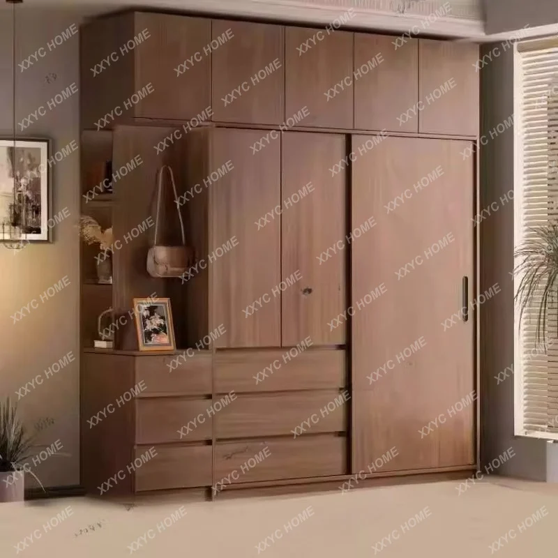 XX Hanging Clothes Wardrobe Sliding Doors Vintage Storage Cabinets Wardrobe Bedroom Drawers Tall  Furniture For Home