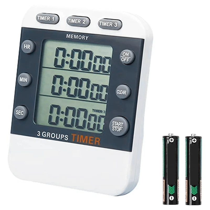 

3X Digital Dual Kitchen Timer, 3 Channels Count UP/Down Timer, Triple Cooking Timer, Large Display, Loud Volume Alarm