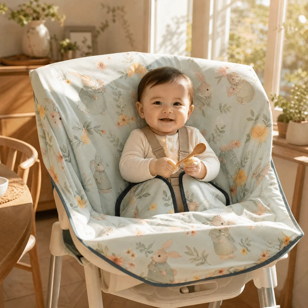 

Polyester Baby Shopping Cart Seat Cover Waterproof Cartoon Printed Kids Dining Chair Cover Lightweight Anti-fouling Seat Cover