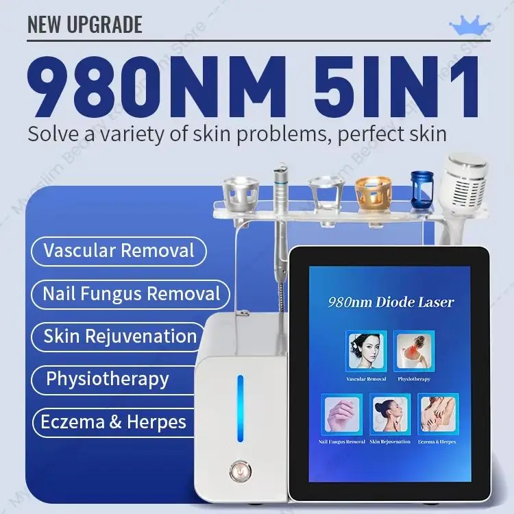 New 980nm 5in1 Diode Lase Machine Vascular Removal Nail Fungus Removal Eczema & Herpes Treatment Salon Beauty Equipment