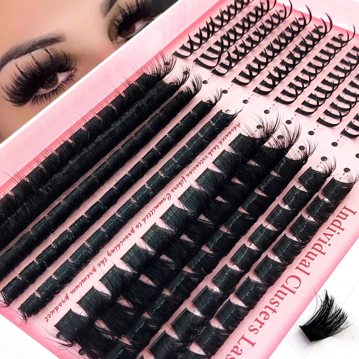 60D-200D Flauschige Wimpern-Cluster mit Spitzen und Schwämmchen, Einzelwimpern-Cluster zum Aufwimpern, Verlängerte Edition, DIY-Wimpern-Cluster