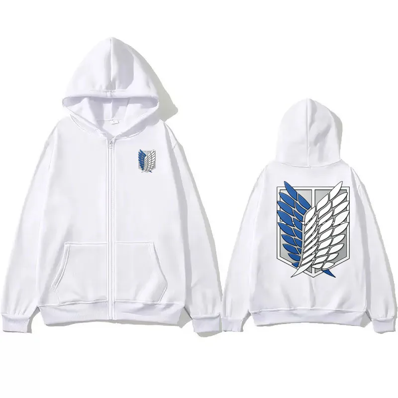 Anime Attack on Titan Zipper Hoodies Mikasa Ackerman Eren Jaeger Wings of Freedom Logo Zip Up Sweatshirts Print Long Sleeve
