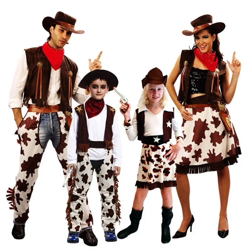 

Crianças adultosפ ковбойский косплей traje meninos meninas masculino feminino desempenho trajes плаdo festa Purim dia bruxas