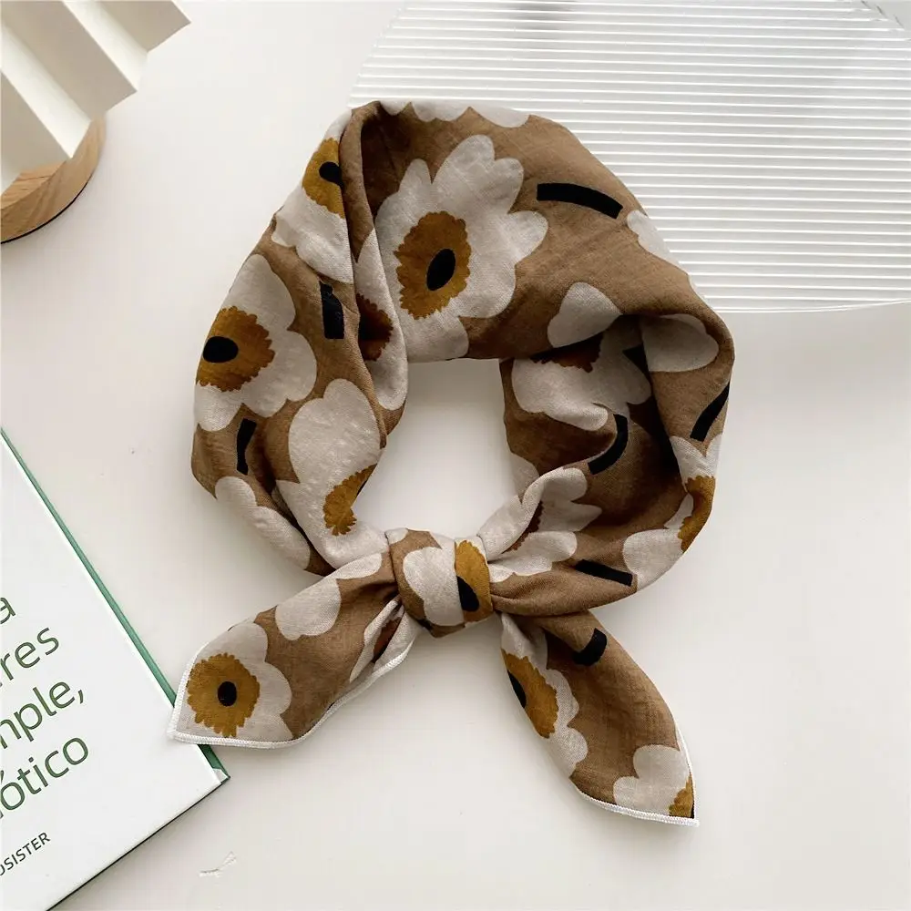 Diadema de flores, pañuelo cuadrado de lino y algodón, pañuelo para la cabeza, pañuelo Floral de estilo Pastoral, bufandas, pañuelo para el cuello, banda para el cabello para mujer